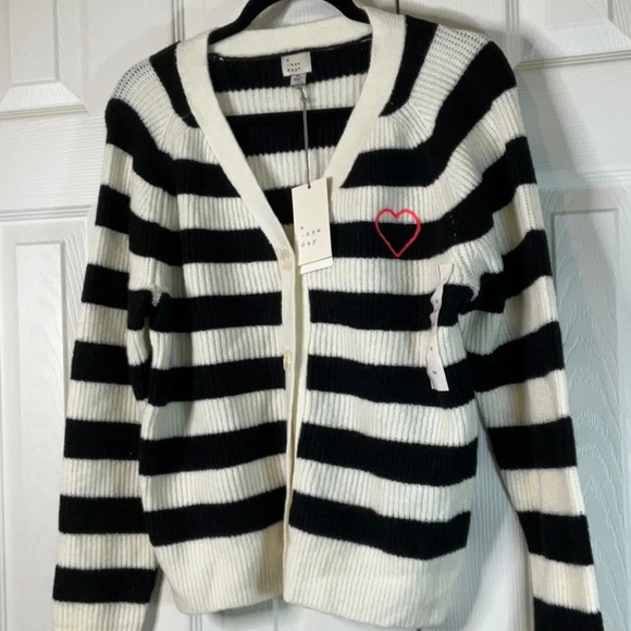 A New Day Button-Down Cardigan Black/Cream Striped Size XS - Picture 6 of 15